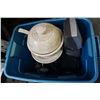 Image 2 : BLUE TOTE W/ STEREO, BREAD MAKER, MICROSCOPE, AND FOOD PROCESSOR