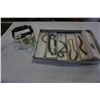 Image 1 : MIRRORED JEWELLERY BOX W/ CONTENTS, FIRST NATIONS EARRINGS, AND TRAY OF NECKLACES