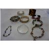 Image 2 : 2 TRAYS OF BANGLES, COSTUME JEWELLERY, AND STAMPED ART GLASS NECKLACES