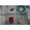 Image 3 : 2 TRAYS OF BANGLES, COSTUME JEWELLERY, AND STAMPED ART GLASS NECKLACES