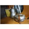 Image 1 : CAMP COOK SET, KETTLE, AND ANTIQUE SUGAR TIN