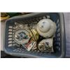 Image 2 : 2 TRAYS OF EASTERN JARS, PLATTERS, FAN, AND DECOR