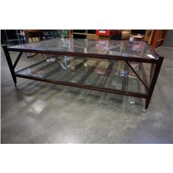 INDUSTRIAL MODERN 2 TIER GLASS TOP COFFEE TABLE