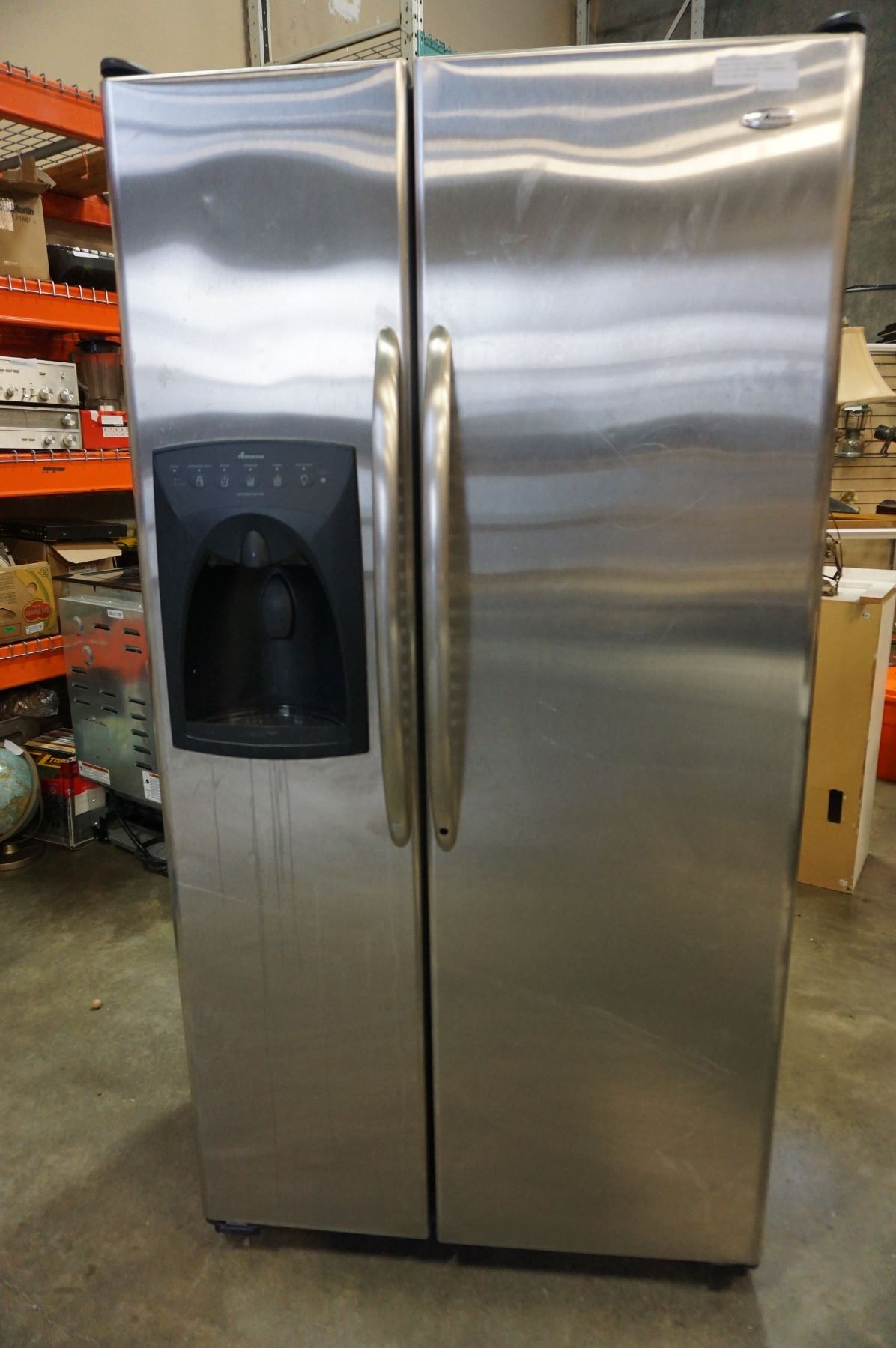 AMANA STAINLESS SIDE BY SIDE FRIDGE WITH FREEZER GUARANTEED TESTED AND