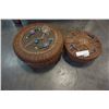 Image 1 : TWO VINTAGE WOVEN BASKETS WITH GLASS AND BEADED DECOR