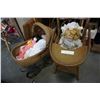 Image 1 : ANTIQUE WICKER DOLL STROLLER AND HIGH CHAIR W/ DOLLS