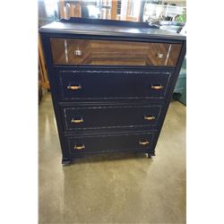 PAINTED BLUE VINTAGE 4 DRAWER DRESSER ON WHEELS