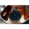 Image 2 : ANTIQUE INLAID BOW FRONT CABINET W/ GARRARD GRAMOPHONE COMPONENTS AND SPEAKER
