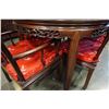 Image 2 : ROSE WOOD CARVED DINING TABLE W/ 2 EXTENSIONS, GLASS TOP, AND 8 CHAIRS