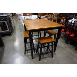 TABLE AND 4 SADDLE STOOLS