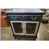 Image 1 : BLACK DECORATIVE CABINET W/ GLASS DOORS AND GLASS SHELF
