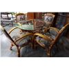 Image 2 : RATTAN ROUND GLASS TOP DINNETTE TABLE W/ 4 ARM CHAIRS