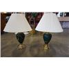 Image 1 : PAIR OF GREEN AND BRASS TABLE LAMPS