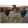Image 2 : PAIR OF GREEN AND BRASS TABLE LAMPS