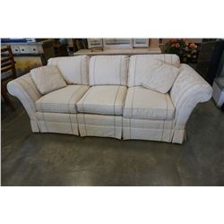 ROLLED ARM WHITE FABRIC SOFA BY CLAYTON MARCUS FURNITURE