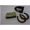 Image 1 : GENEVA CAST IRON ANTIQUE IRON, HORSE SHOES, AND CIGARETTE TIN W/ NAILS