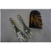 Image 1 : SILVER PLATE FIRST NATIONS SPOONS AND WOOD CARVING