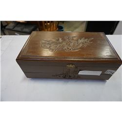 EASTEN WOOD JEWELLERY BOX W/ CONTENTS