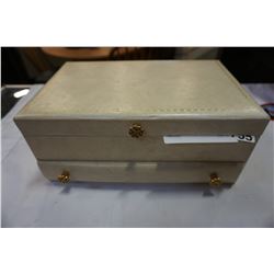 WHITE JEWELLERY BOX FULL OF JEWELLERY