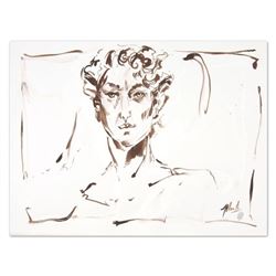 Marta Wiley, "Greek Study" Original Ink Sketch, Hand Signed and Thumb Printed with Certificate of Au