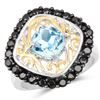 Image 1 : Two Tone Plated 2.85 Carat Genuine Swiss Blue Topaz and Black Spinel .925 Sterling Silver Ring (size