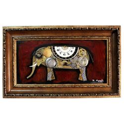 Zaza Koreli, "Elephant" Hand Signed Original Mixed Media on Wood; Framed; COA