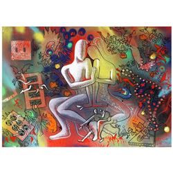 Mark Kostabi "Despite All Odds" Hand Signed Original Artwork with COA.