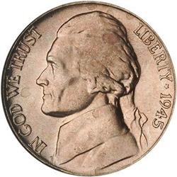 Lot 0920 - 1945-P P/P/P Jefferson Nickel. DDR NGC MS65