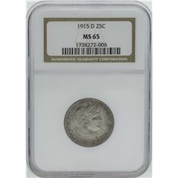 1915-D Barber Quarter Silver Coin NGC MS65