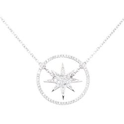 0.38 ctw Diamond Starburst and Circle Pendant with Chain - 18KT White Gold