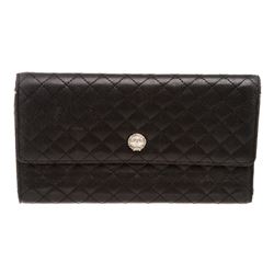 Chanel Black Quilted Leather Trifold Long Wallet