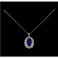 20.96 ctw Tanzanite and Diamond Pendant With Chain - 14KT White Gold