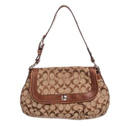 Coach Brown Monogram Canvas Leather Trim Shoulder Bag