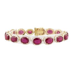 40.27 ctw Ruby and Diamond Bracelet - 14KT Yellow Gold