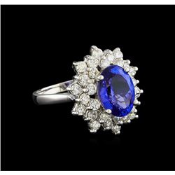 3.50 ctw Tanzanite and Diamond Ring - 14KT White Gold