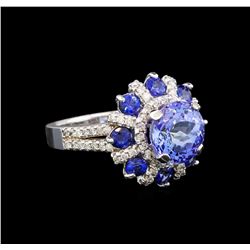 14KT White Gold 2.49 ctw Tanzanite, Sapphire and Diamond Ring