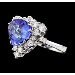 4.07 ctw Tanzanite and Diamond Ring - 14KT White Gold