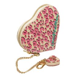 Louis Vuitton Pink Cream Cheetah Vernis Leather Heart Coin Wallet LTD
