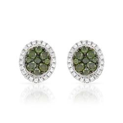 14k White Gold 0.47CTW Diamond and Green Dia Earrings, (SI/H)