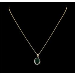 4.02 ctw Emerald and Diamond Pendant With Chain - 14KT Yellow Gold