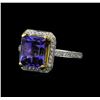 4.76 ctw Tanzanite and Diamond Ring - 18KT White and Yellow Gold