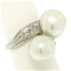 Image 8 : GIA Certified Solid Platinum Pearl & Diamond Bypass Cocktail Ring