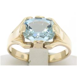 10k Gold Cushion Cut Horizontal Aquamarine Solitaire Ladies Ring