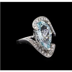 4.46 ctw Aquamarine and Diamond Ring - 14KT White Gold