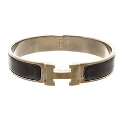 Hermes Black Enamel Palladium Plated Narrow Clic Clac H Bracelet GM