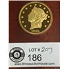 Image 2 : One Troy Ounce .999 Silver Gold Plated USA Twenty D Coin. COPY of 1849 Dollar