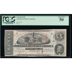 1863 $20 Confederate States of America Note PCGS 50