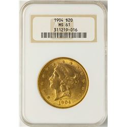 1904 $20 Liberty Head Double Eagle Gold Coin NGC MS61