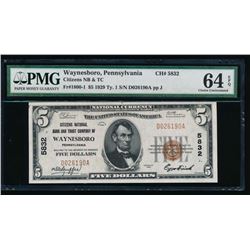 1929 $5 Pennsylvania National Bank Note PMG 64EPQ