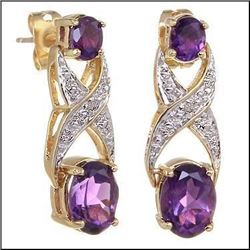 Plated 18KT Yellow Gold 3.18ctw Amethyst and Diamond Earrings